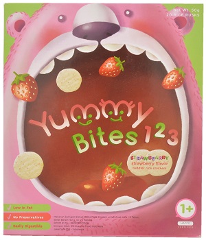 Yummy Bites, Strawberry Flavoured Toddler Rice Crackers, Indonesia