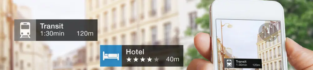 Augmented Reality used on a mobile to find hotels and transport in a new city.