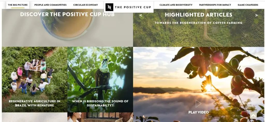 Screenshot of Nescafè's campaign to communicate their sustainability efforts surrounding the farming and production of their coffee.