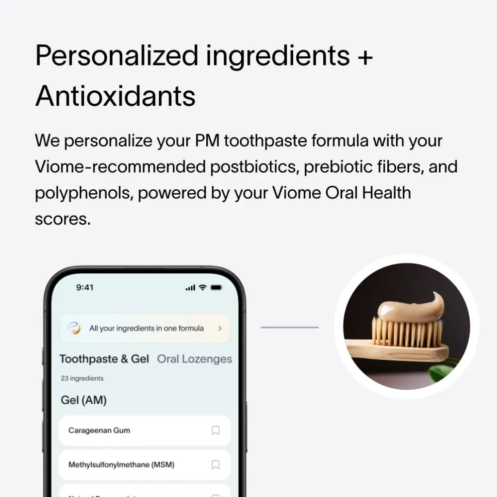 Advertisement by Viome, promoting their toothpaste with personalised ingredients.