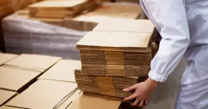Cardboard packaging boxes flat packed in a pile