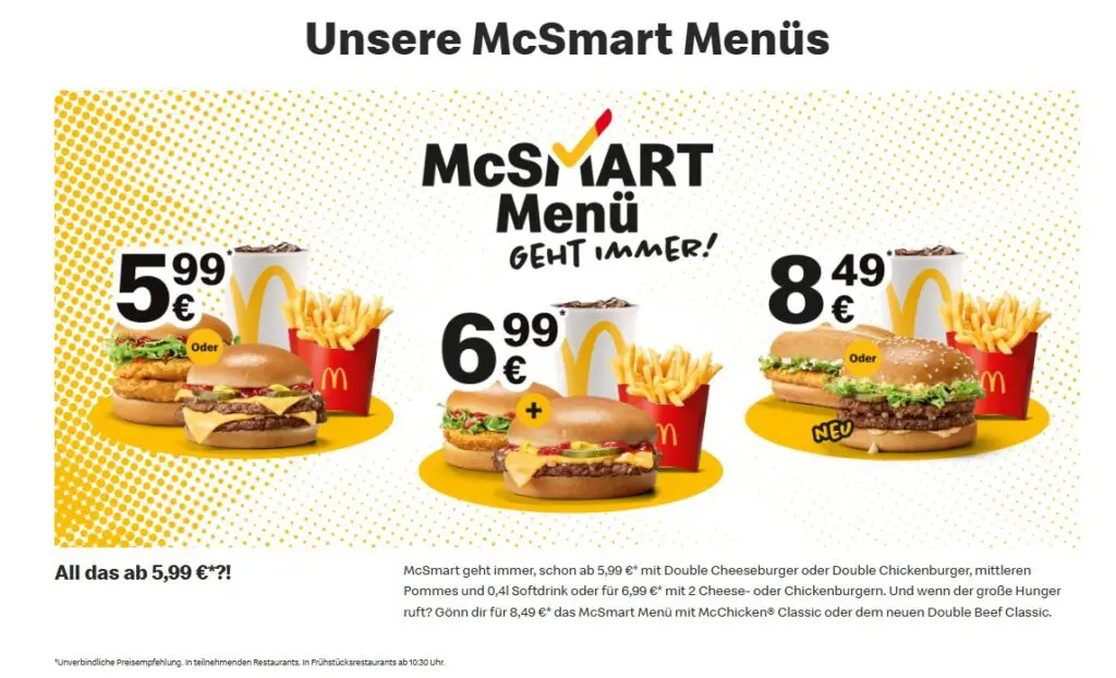 German McDonald's advert for their saver menu "McSmart".