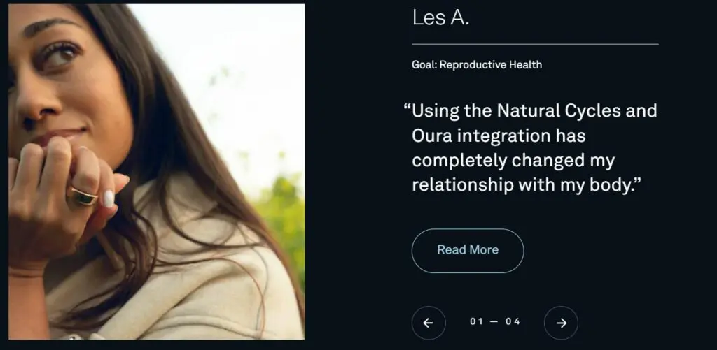 Screenshot of customer review of Oura's temperature-regulating ring for women.