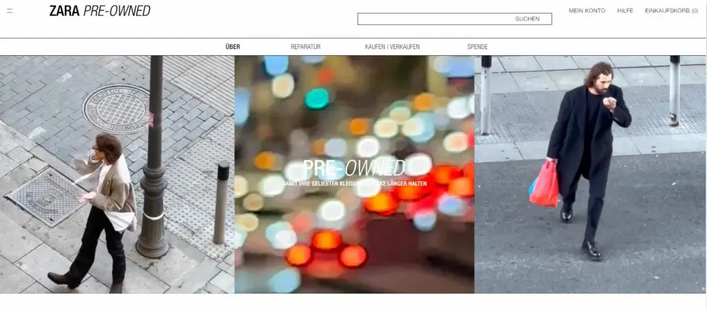 Screenshot of Zara Germany's online resale platform.