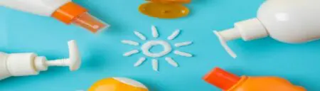 Bottles of sunscreen in various sizes.