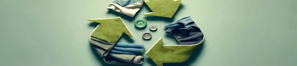 Recycling circle with arrows made of scraps of fabric and parts of clothing items.