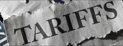The word 'Tarriffs' is capitsalised on a ripped piece of paper resembling a newspaper.