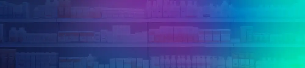 Products in bottles and jars on a shelf.