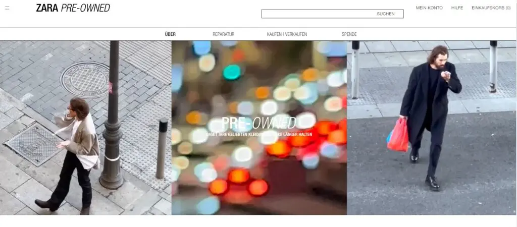 Screenshot der Zara online Resale-Plattform.
