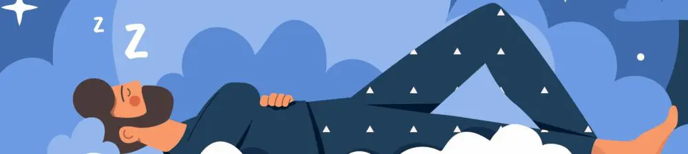 Cartoon, der einen Mann schlafend auf einer Wolke abbildet.
