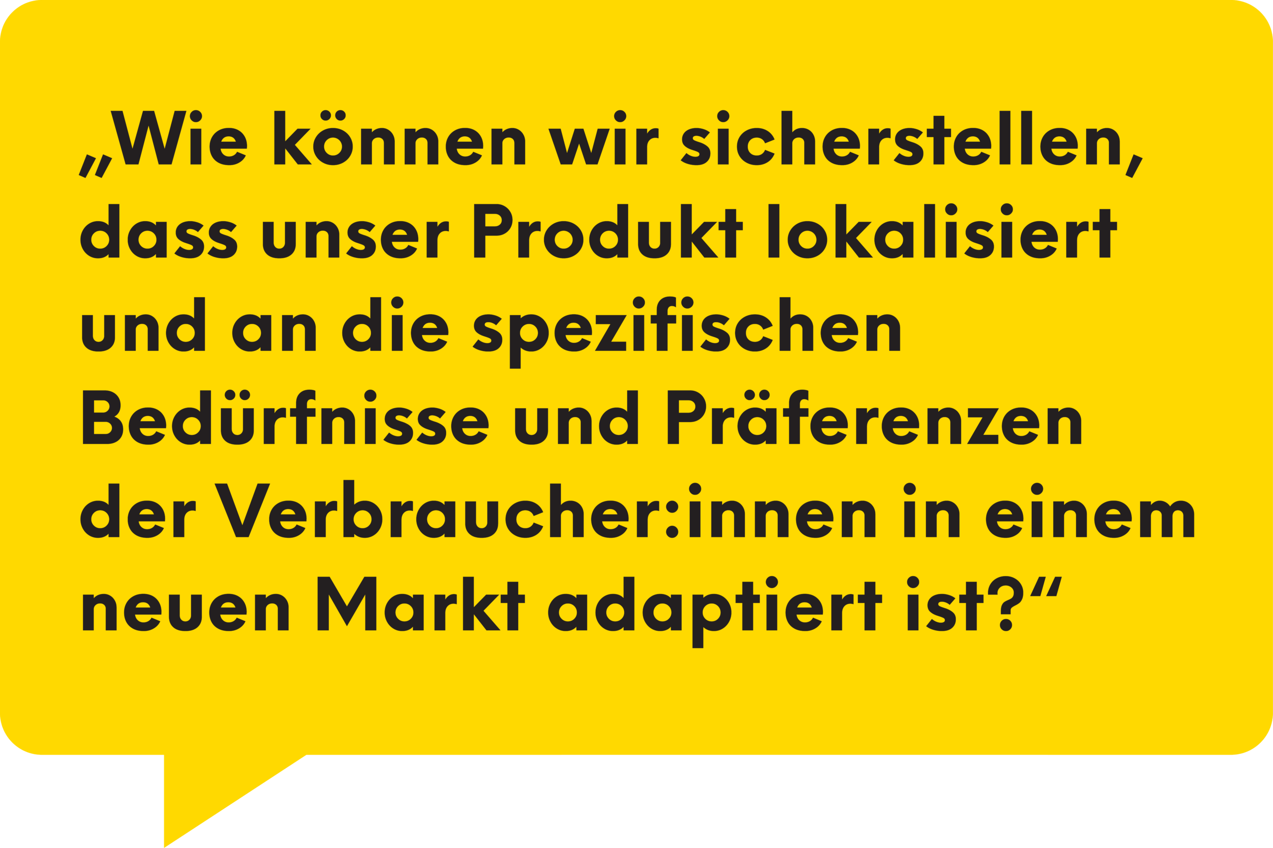 Wie können wir sicherstellen, dass unser Produkt lokalisiert und an die spezifischen Bedürfnisse und Präferenzen der Verbraucher:innen in einem neuen Markt adaptiert ist?
