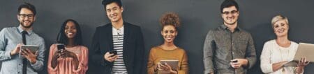 Millennials in front of grey background