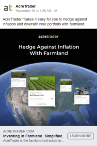 AcreTrader promoted its farmland investing offering as a "hedge against inflation."