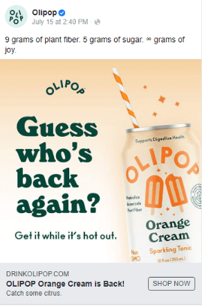 OliPOP Orange Cream advertisement