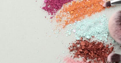 Colourful make up powder and brushes