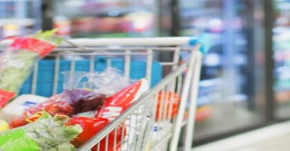 Shopping cart filled with groceries