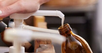 Sustainable refillable soap dispenser and bottle.