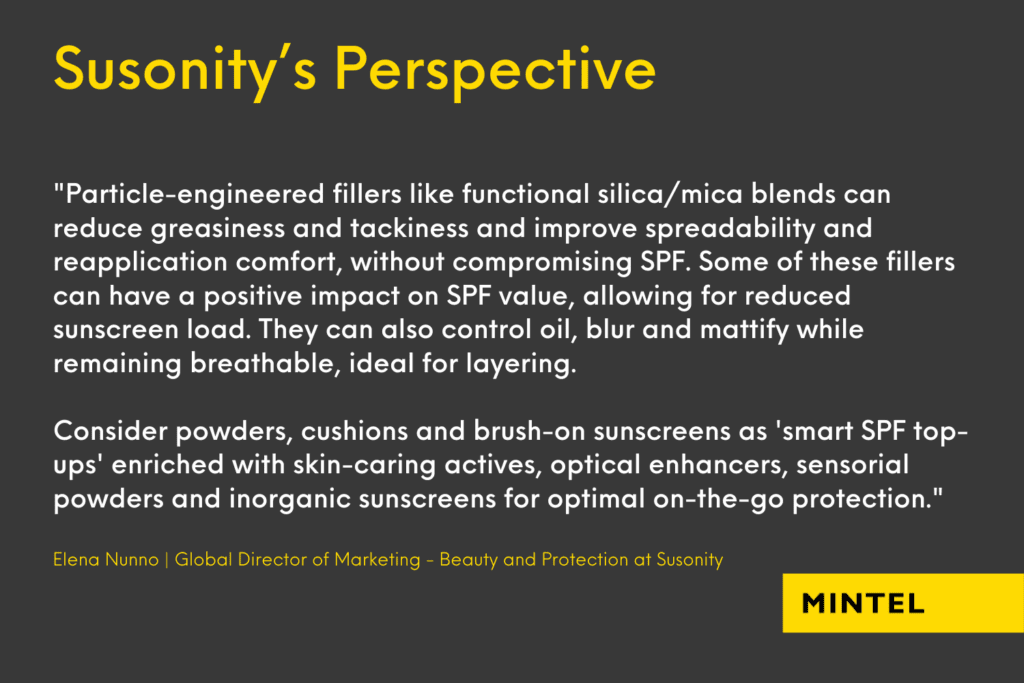 Susonity shares its perspective with Mintel on how BPC brands can improve the skinification of suncare. In this infographic, they talk about functional silicas and mica blends. 