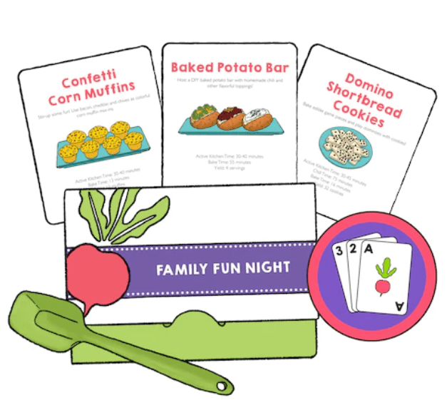 Das Koch-Set Familiy Fun Night der Marke Raddish Kids enthält Rezepte, die speziell für Familien geschrieben wurden